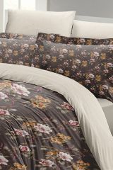Retro Flowers Luxury Çift Kişilik Pamuk Saten Nevresim Takımı
