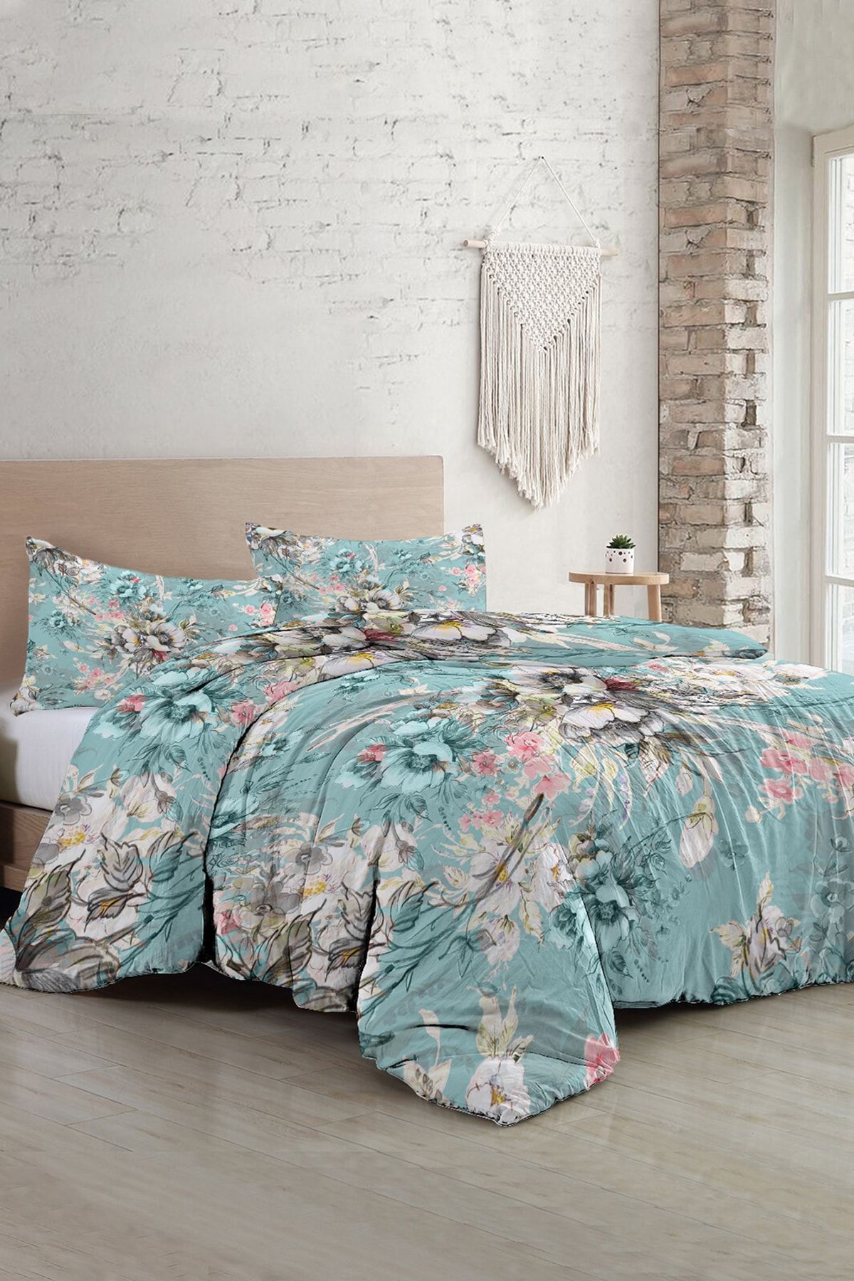 Floral Desing Luxury Çift Kişilik Pamuk Saten Nevresim Takımı