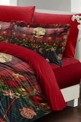 Yılbaşı Nevresim Takımı (Lastikli Çarşaflı) Çift Kişilik %100 Pamuk Saten Christmas Decorations