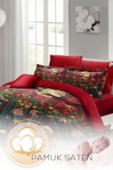 Yılbaşı Nevresim Takımı (Lastikli Çarşaflı) Çift Kişilik %100 Pamuk Saten Christmas Decorations