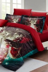 Yılbaşı Nevresim Takımı (Lastikli Çarşaflı) Çift Kişilik %100 Pamuk Saten Noel Dreams
