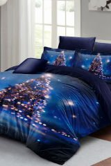 Yılbaşı Nevresim Takımı (Lastikli Çarşaflı) Çift Kişilik %100 Pamuk Saten Starry Tree
