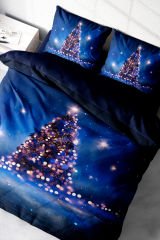 Yılbaşı Nevresim Takımı (Lastikli Çarşaflı) Çift Kişilik %100 Pamuk Saten Starry Tree
