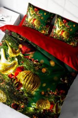 Yılbaşı Nevresim Takımı (Lastikli Çarşaflı) Çift Kişilik %100 Pamuk Saten Green Decorations