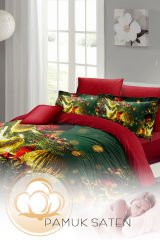 Yılbaşı Nevresim Takımı (Lastikli Çarşaflı) Çift Kişilik %100 Pamuk Saten Green Decorations