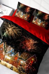 Yılbaşı Nevresim Takımı (Lastikli Çarşaflı) Çift Kişilik %100 Pamuk Saten Nights Houses