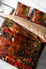 Yılbaşı Nevresim Takımı (Lastikli Çarşaflı) Çift Kişilik %100 Pamuk Saten Christmas Hows