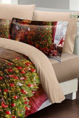 Yılbaşı Nevresim Takımı (Lastikli Çarşaflı) Çift Kişilik %100 Pamuk Saten Christmas Hows