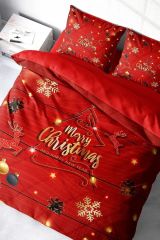 Yılbaşı Nevresim Takımı (Lastikli Çarşaflı) Çift Kişilik %100 Pamuk Saten Tree Noel