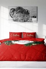 Yılbaşı Nevresim Takımı (Lastikli Çarşaflı) Çift Kişilik %100 Pamuk Saten Christmas