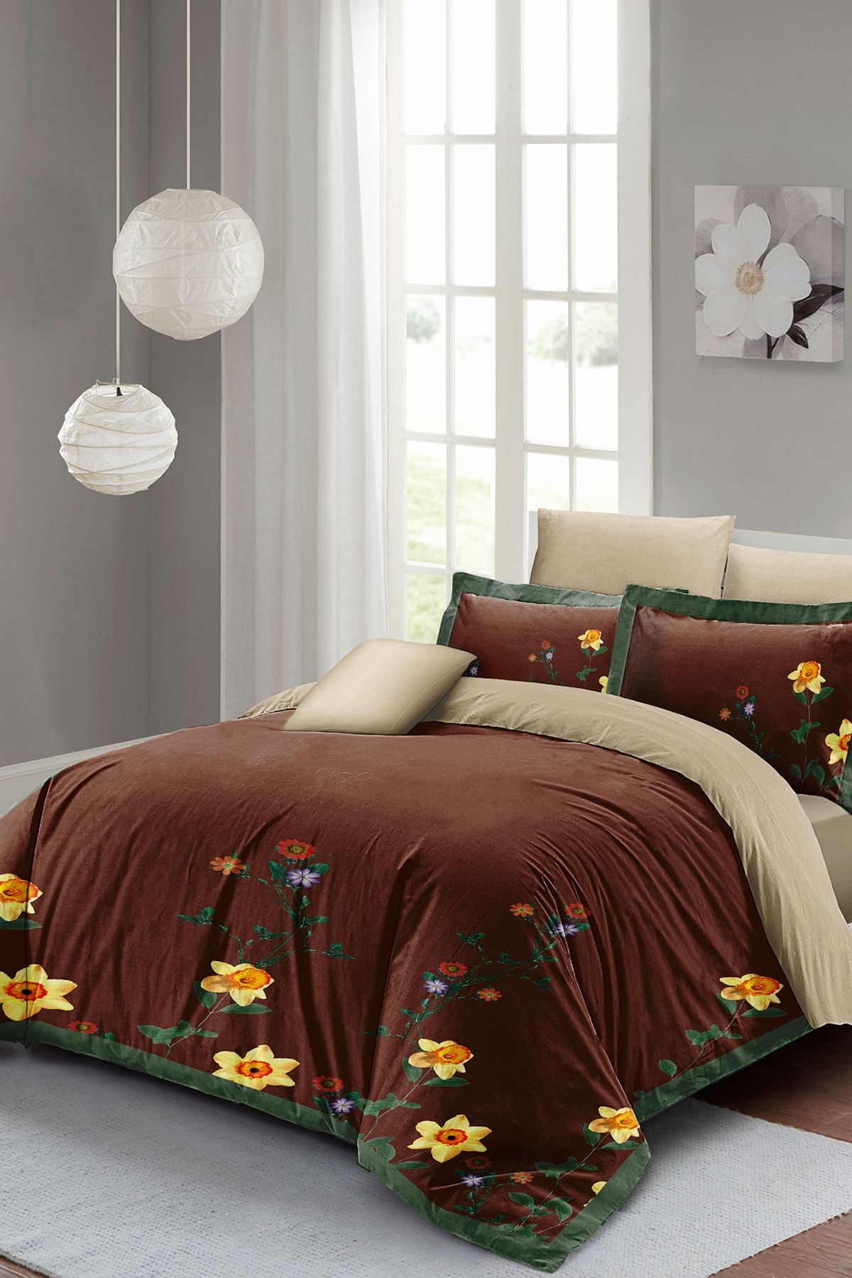 Sun Flowers Çift Kişilik Nevresim Takımı 3d Pamuk Saten