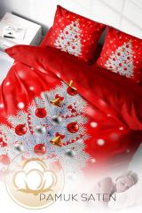 Yılbaşı Nevresim Takımı (Lastikli Çarşaflı) Çift Kişilik %100 Pamuk Saten Gift Noel