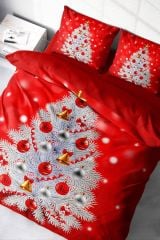 Yılbaşı Nevresim Takımı (Lastikli Çarşaflı) Çift Kişilik %100 Pamuk Saten Gift Noel