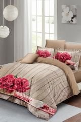 Pink Flowers Çift Kişilik Nevresim Takımı 3d Pamuk Saten