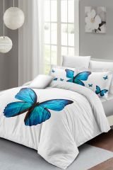 Blue Butterfly Çift Kişilik Nevresim Takımı 3d Pamuk Saten