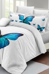 Blue Butterfly Çift Kişilik Nevresim Takımı 3d Pamuk Saten