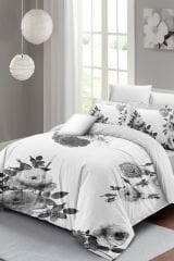 Black White Flower Çift Kişilik Nevresim Takımı 3d Pamuk Saten