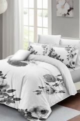Black White Flower Çift Kişilik Nevresim Takımı 3d Pamuk Saten