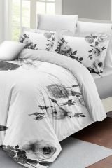 Black White Flower Çift Kişilik Nevresim Takımı 3d Pamuk Saten