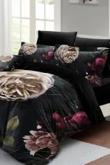 Black Flower Çift Kişilik Nevresim Takımı 3d Pamuk Saten