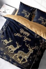 Yılbaşı Nevresim Takımı (Lastikli Çarşaflı) Çift Kişilik %100 Pamuk Saten Noel