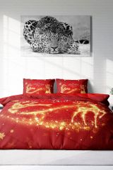 Yılbaşı Nevresim Takımı (Lastikli Çarşaflı) Çift Kişilik %100 Pamuk Saten Gold Deers