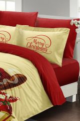 Yılbaşı Nevresim Takımı (Lastikli Çarşaflı) Çift Kişilik %100 Pamuk Saten Noel Baba