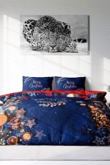 Yılbaşı Nevresim Takımı (Lastikli Çarşaflı) Çift Kişilik %100 Pamuk Saten Blue