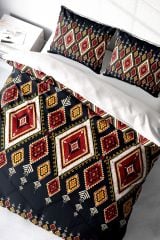 Ethnic Geometric 3d Pamuk Saten Çift Kişilik Nevresim Takımı