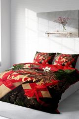 Yılbaşı Nevresim Takımı (Lastikli Çarşaflı) Çift Kişilik %100 Pamuk Saten Red-Gift