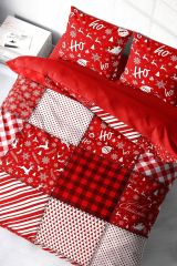 Yılbaşı Nevresim Takımı (Lastikli Çarşaflı) Çift Kişilik %100 Pamuk Saten Ekose Noel