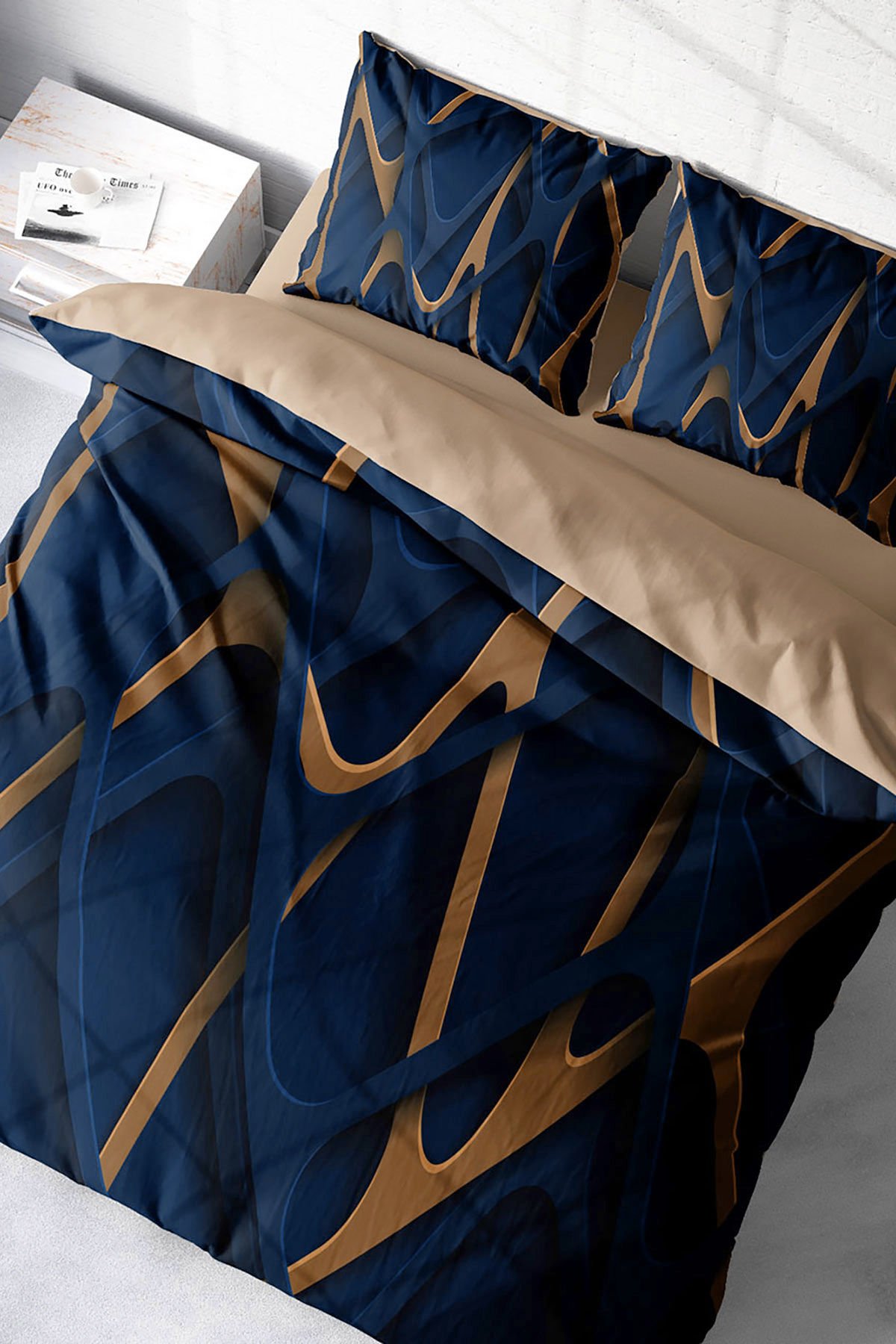 Blue Brown 3d Pamuk Saten Çift Kişilik Nevresim Takımı