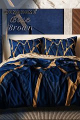 Blue Brown 3d Pamuk Saten Çift Kişilik Nevresim Takımı