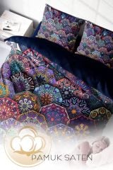 Ethnic Purple 3d Pamuk Saten Çift Kişilik Nevresim Takımı