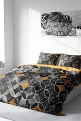 Grey Circle 3d Pamuk Saten Çift Kişilik Nevresim Takımı