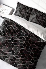 Gold Cube 3d Pamuk Saten Çift Kişilik Nevresim Takımı