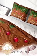 Yılbaşı Nevresim Takımı (Lastikli Çarşaflı) Çift Kişilik %100 Pamuk Saten Deer Noel
