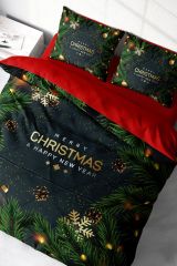 Yılbaşı Süsü Merry Christmas Çift Kişilik 3d Nevresim Takımı Pamuk