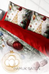 Yılbaşı Merry Christmas Çift Kişilik 3d Nevresim Takımı Pamuk Saten Pine