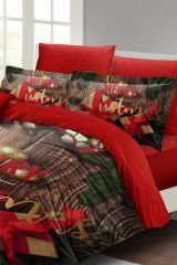Yılbaşı Merry Christmas Çift Kişilik 3d Nevresim Takımı Pamuk Saten Gift