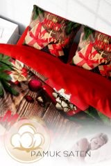Yılbaşı Merry Christmas Çift Kişilik 3d Nevresim Takımı Pamuk Saten Gift