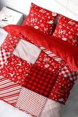 Yılbaşı Merry Christmas Çift Kişilik 3d Nevresim Takımı Pamuk Saten Ekose