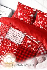 Yılbaşı Merry Christmas Çift Kişilik 3d Nevresim Takımı Pamuk Saten Ekose