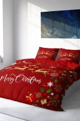 Yılbaşı Süsü Merry Christmas Çift Kişilik 3d Nevresim Takımı Pamuk Saten