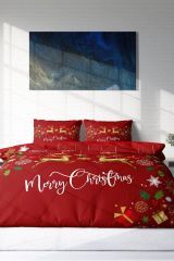 Yılbaşı Süsü Merry Christmas Çift Kişilik 3d Nevresim Takımı Pamuk Saten