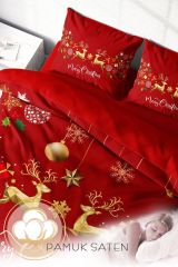Yılbaşı Süsü Merry Christmas Çift Kişilik 3d Nevresim Takımı Pamuk Saten