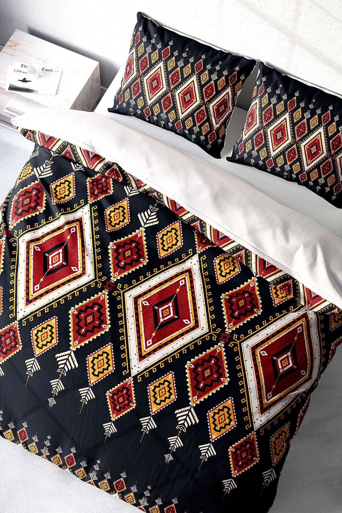 Ethnic Geometric 3d Pamuk Saten Çift Kişilik Nevresim Takımı