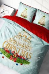 Yılbaşı Süsü Merry Christmas Çift Kişilik 3d Nevresim Takımı Pamuk Saten