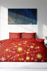 Yılbaşı Süsü Merry Christmas Çift Kişilik 3d Nevresim Takımı Pamuk Saten