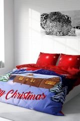 Yılbaşı Süsü Merry Christmas Çift Kişilik 3D Nevresim Takımı Pamuk Saten